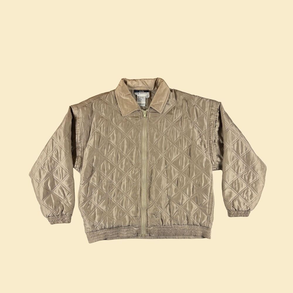 Vintage 90s silk jacket by Silk Exchange, size L quilted lightweight jacket